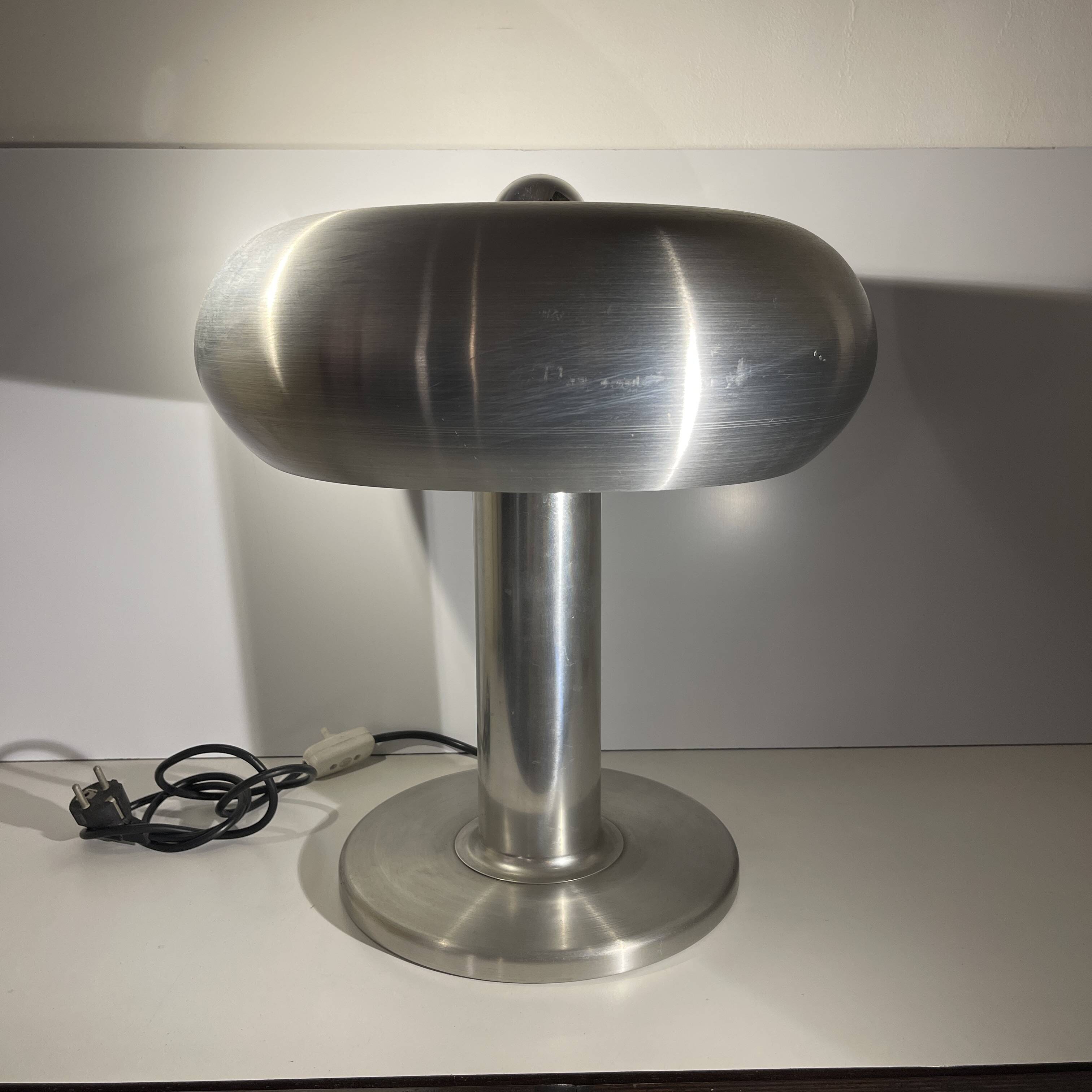 Lampe 'Donut' aluminium brossé, Design Space Age, ca 1960