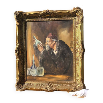 Vintage Mid-Century Alchemist Oil Painting