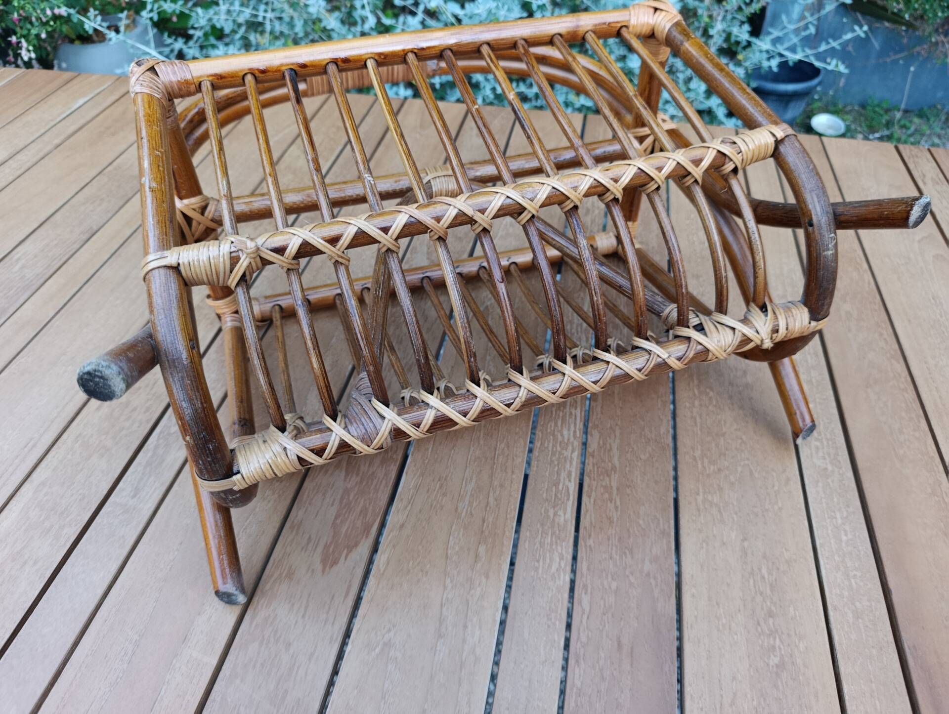 bamboo / rattan magazine rack, vintage, bohemian chic charm