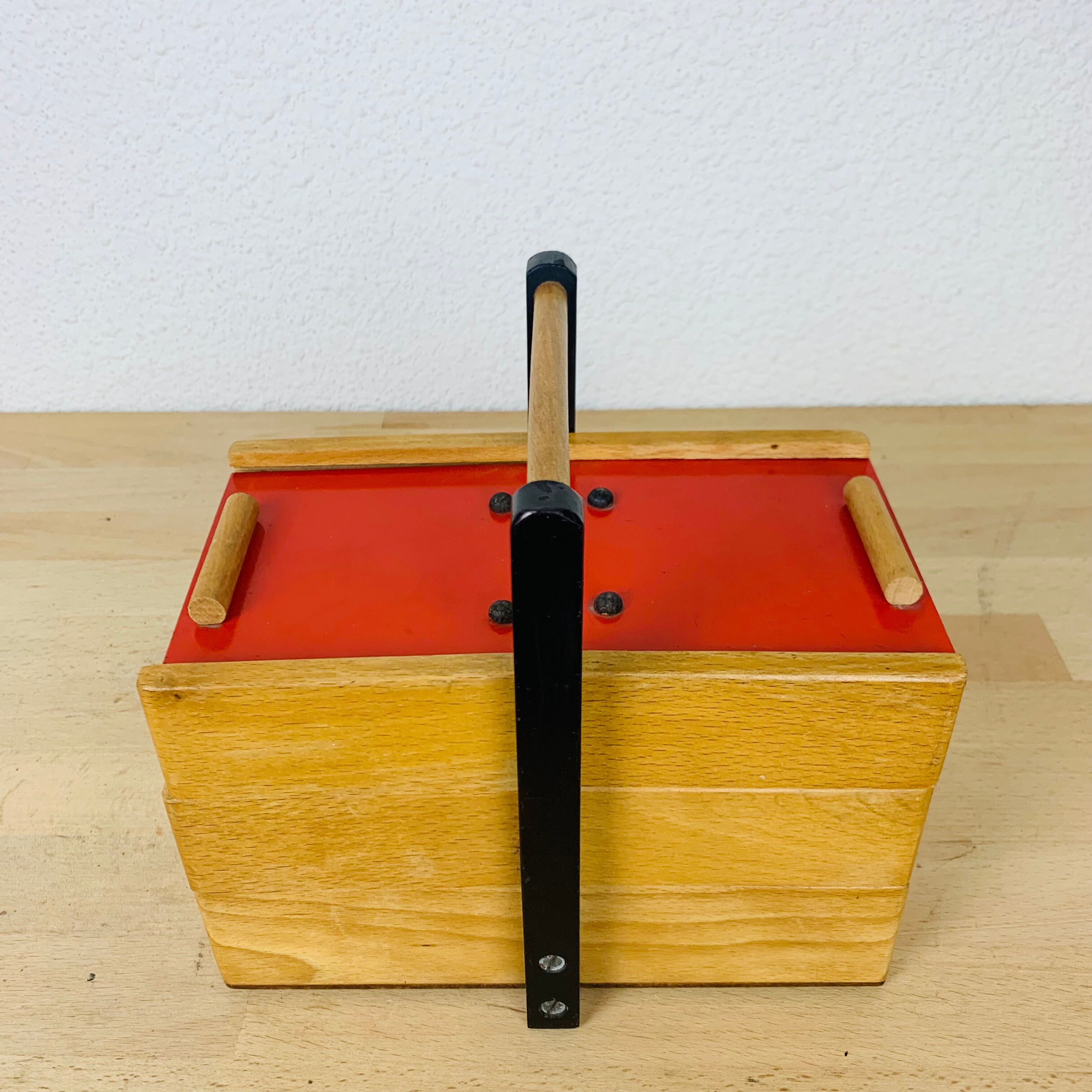 Red 50s wood worker, sewing box