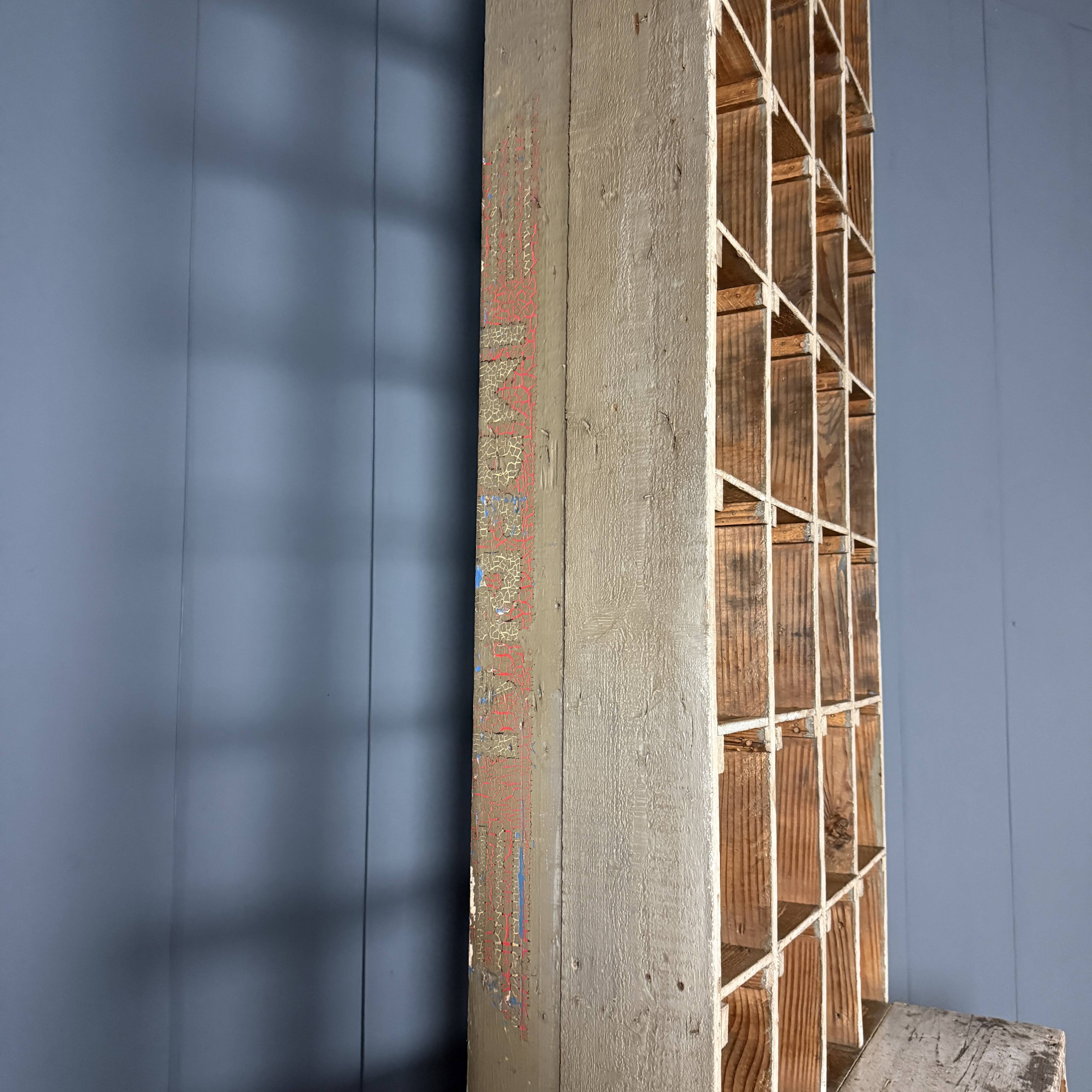 Large old industrial wooden workshop pigeonhole cabinet