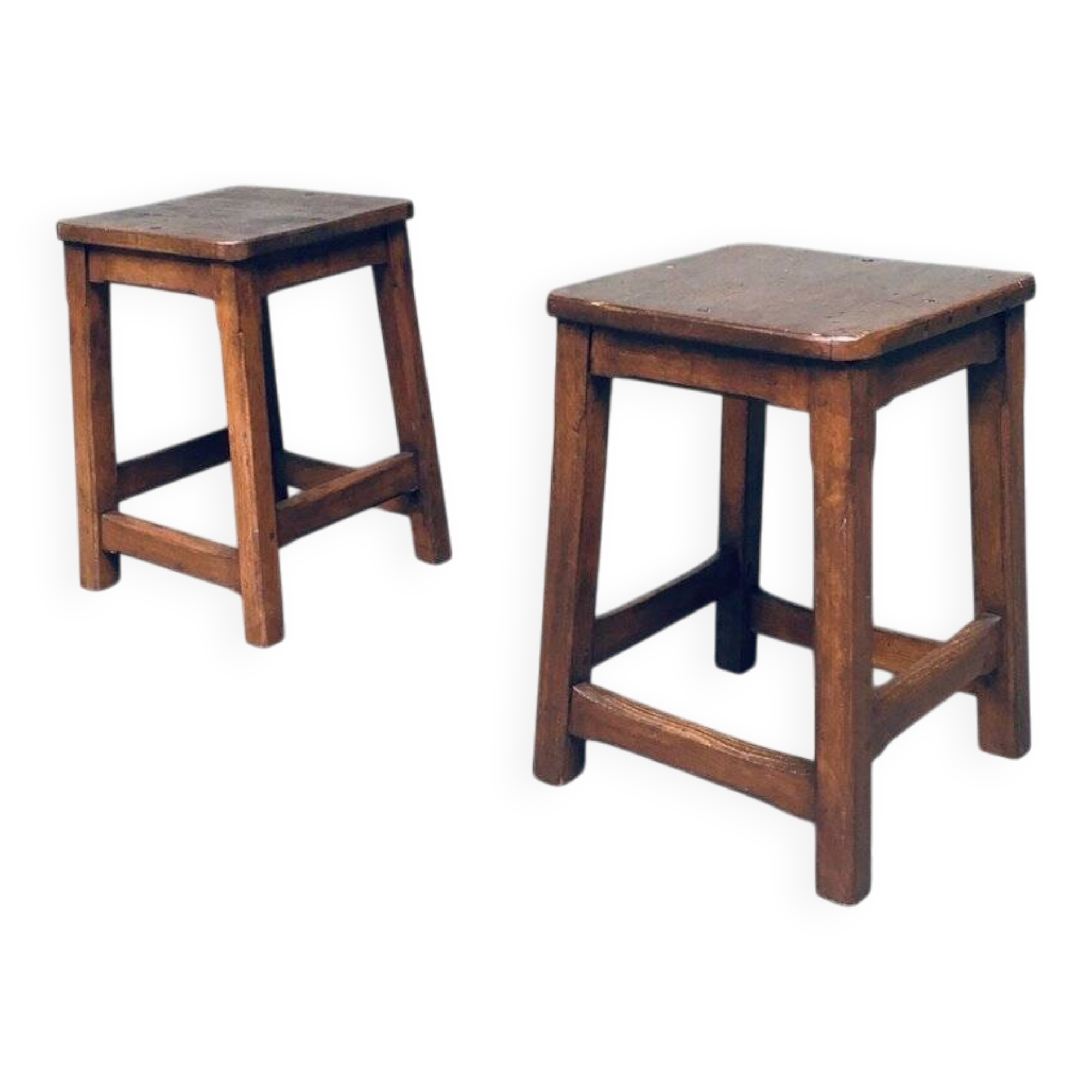 Set of Belgian Handcrafted Wooden Stools, 1940s
