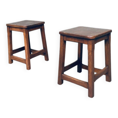 Set of Belgian Hand Crafted Wooden Stools, 1940s