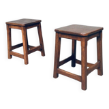 Set of Belgian Handcrafted Wooden Stools, 1940s