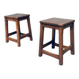 Set of Belgian Handcrafted Wooden Stools, 1940s