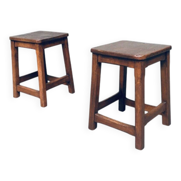 Set of Belgian Hand Crafted Wooden Stools, 1940s
