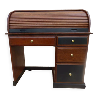 Bureau chic de style Américain à cylindre 4 tiroirs et boutons laiton