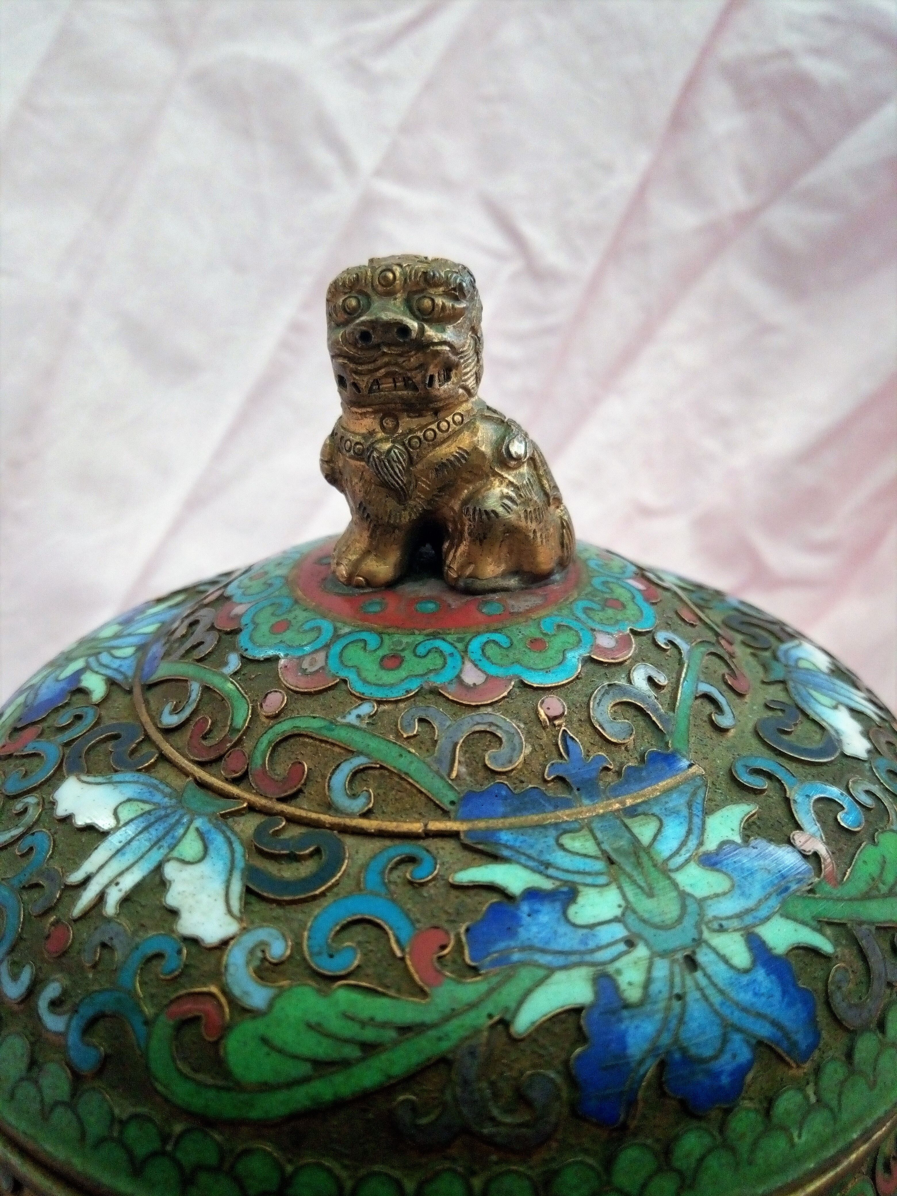 Pot covered in enamelled bronze