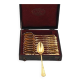 Christofle Chrysanthème doré, 12 cuillères à moka, café, 12,3 cm, monogramme BP.