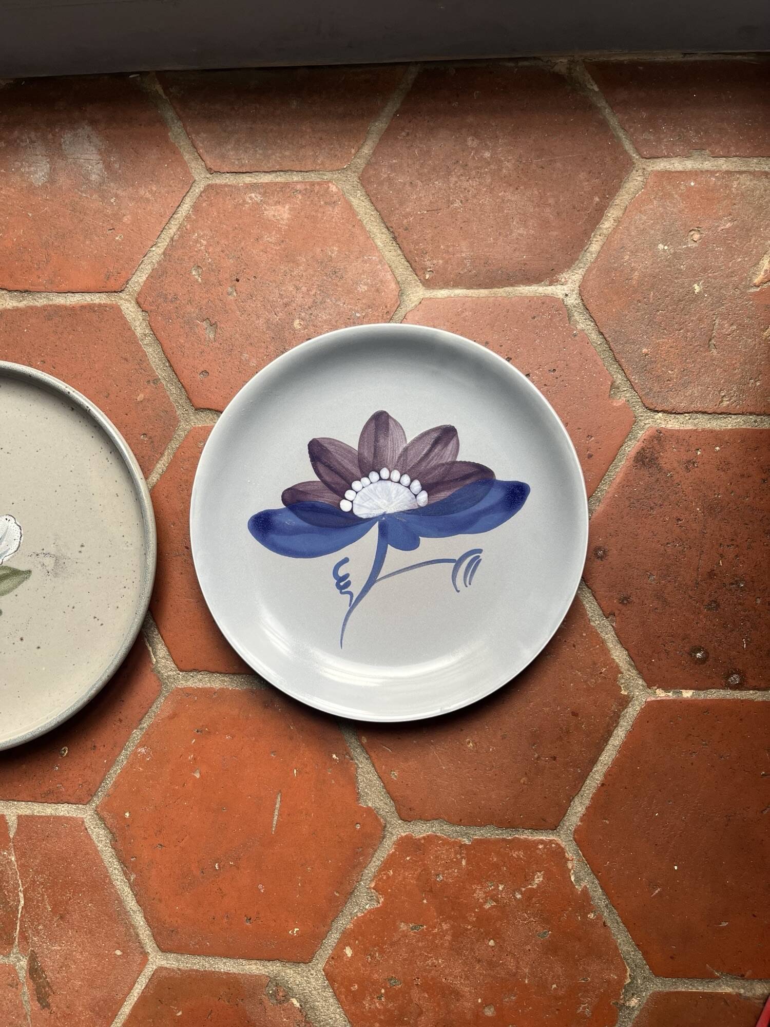 2 grandes assiettes bleues années 70