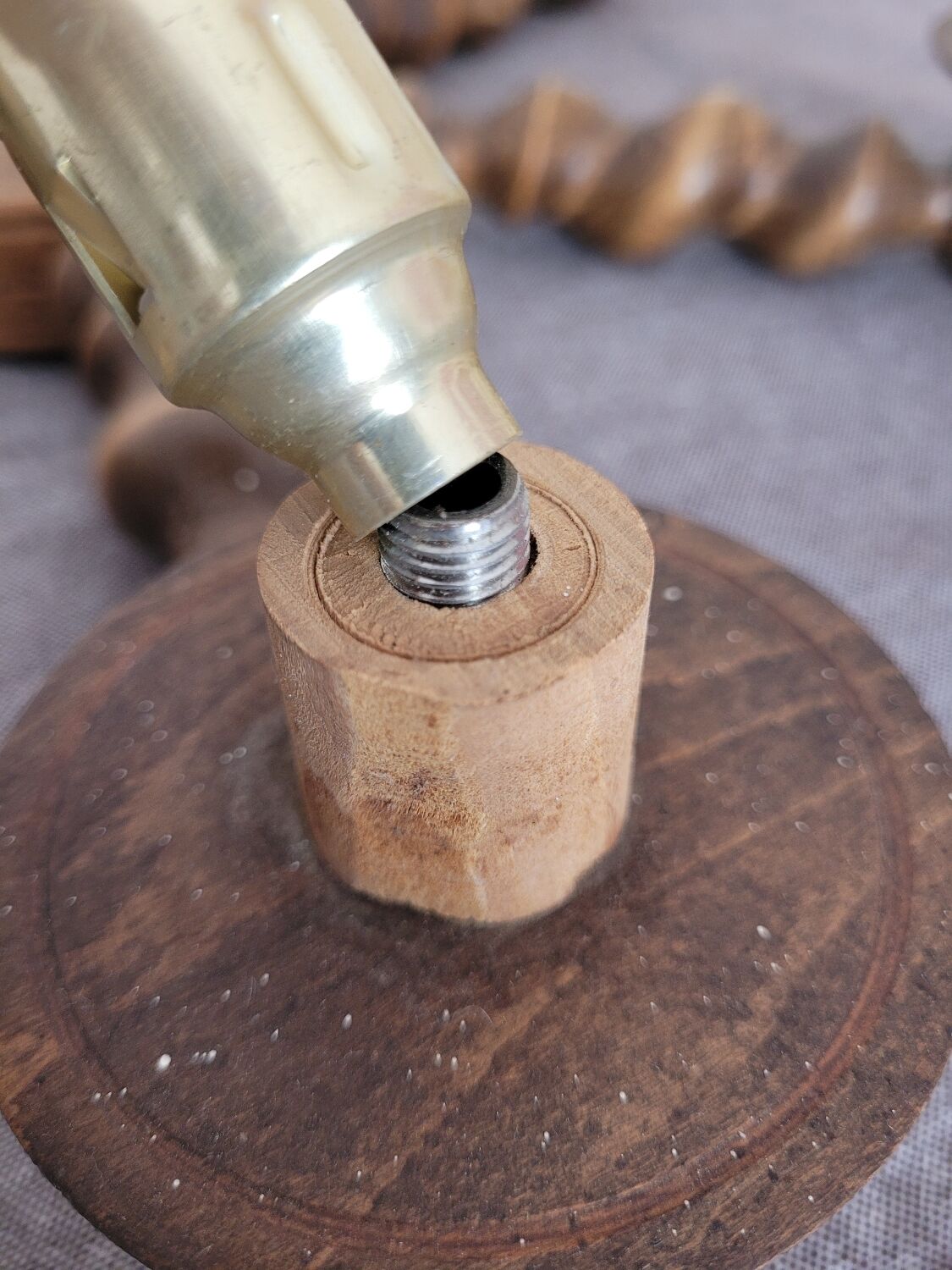 6-branched wooden chandelier from the 60s