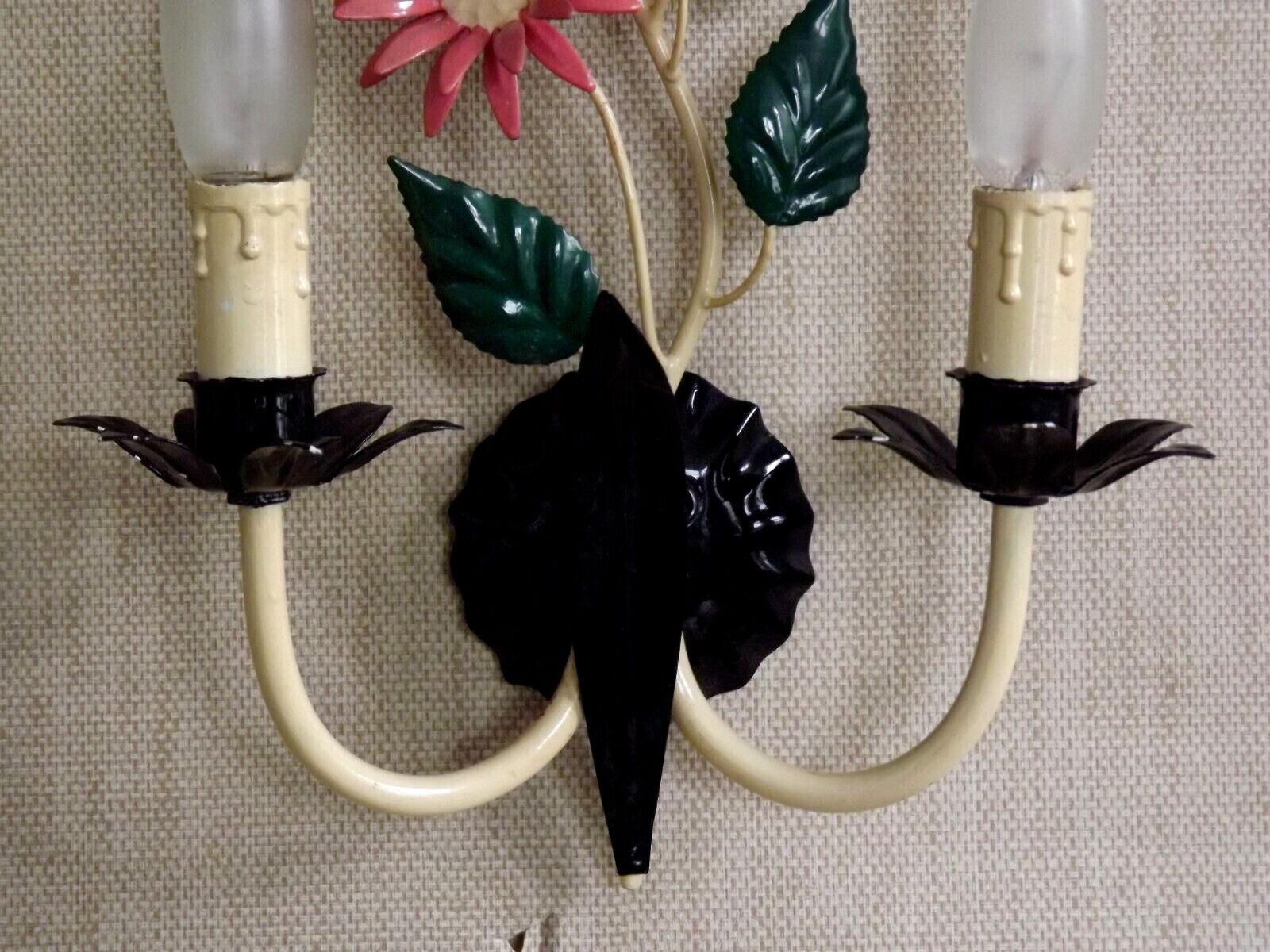 Vintage French double light earthenware wall lamp