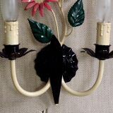 Vintage French double light earthenware wall lamp