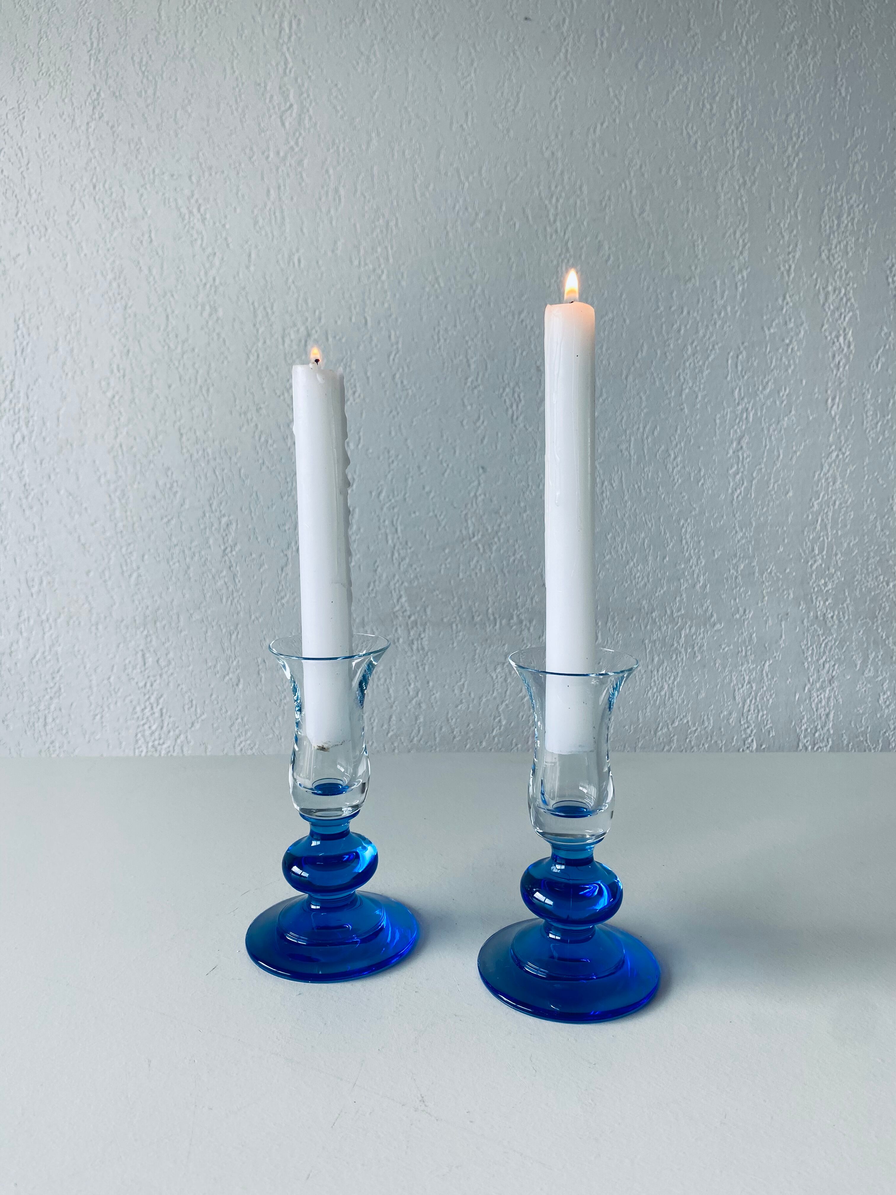 Pair of glass candle holders