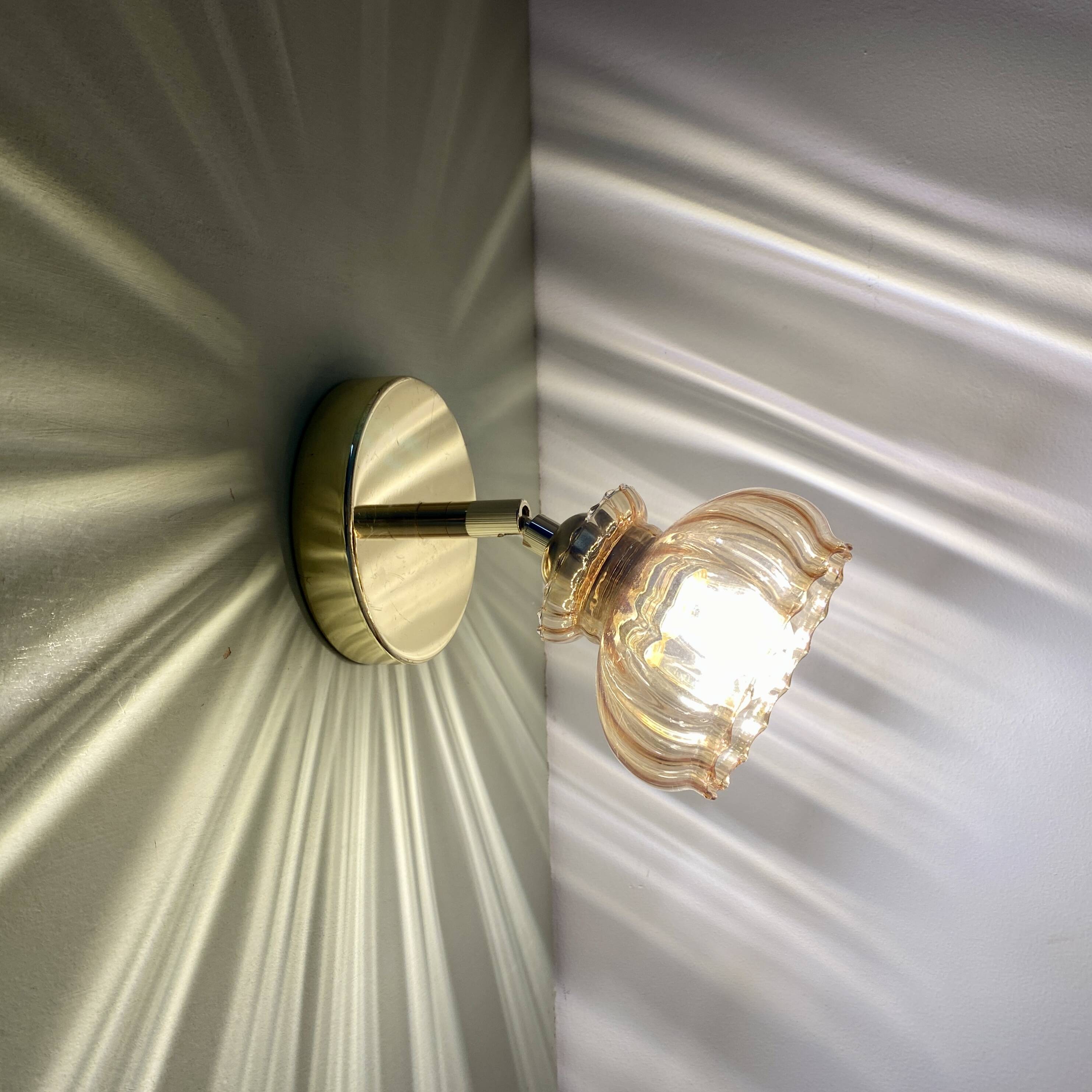 Vintage amber glass globe wall light