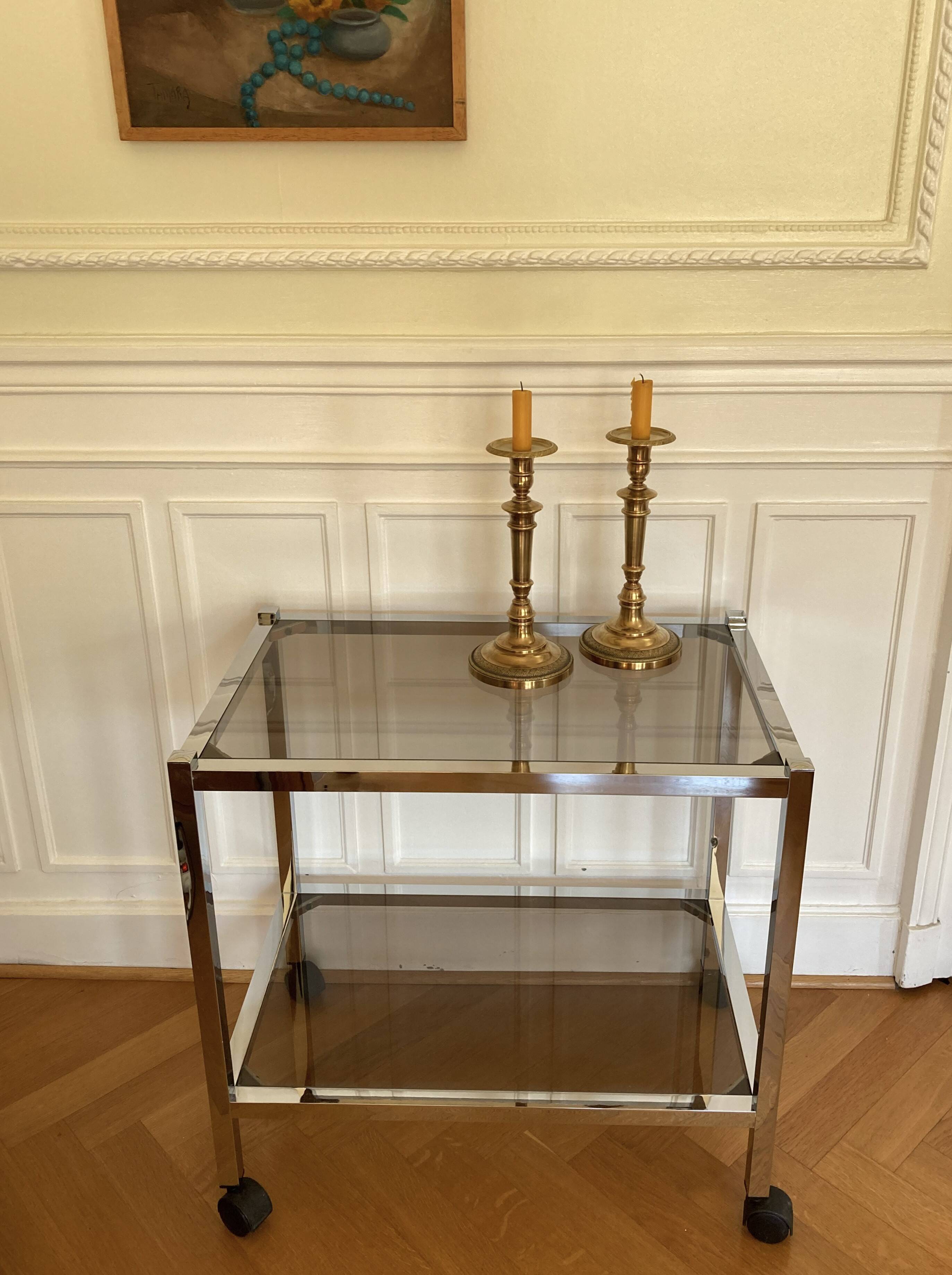 80s chrome and smoked glass trolley