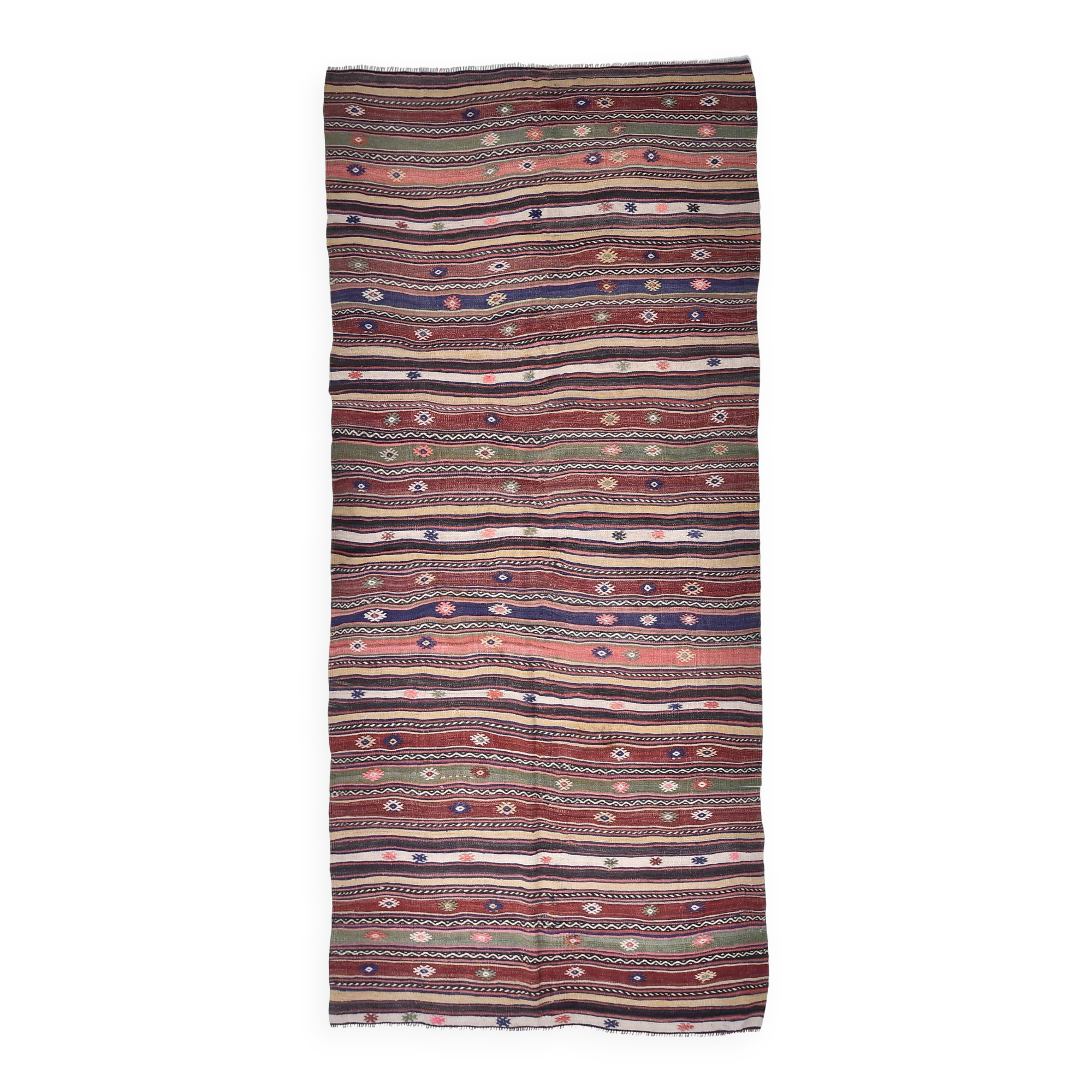 5x11 Red Blue Vintage Kilim Rug 149x326Cm