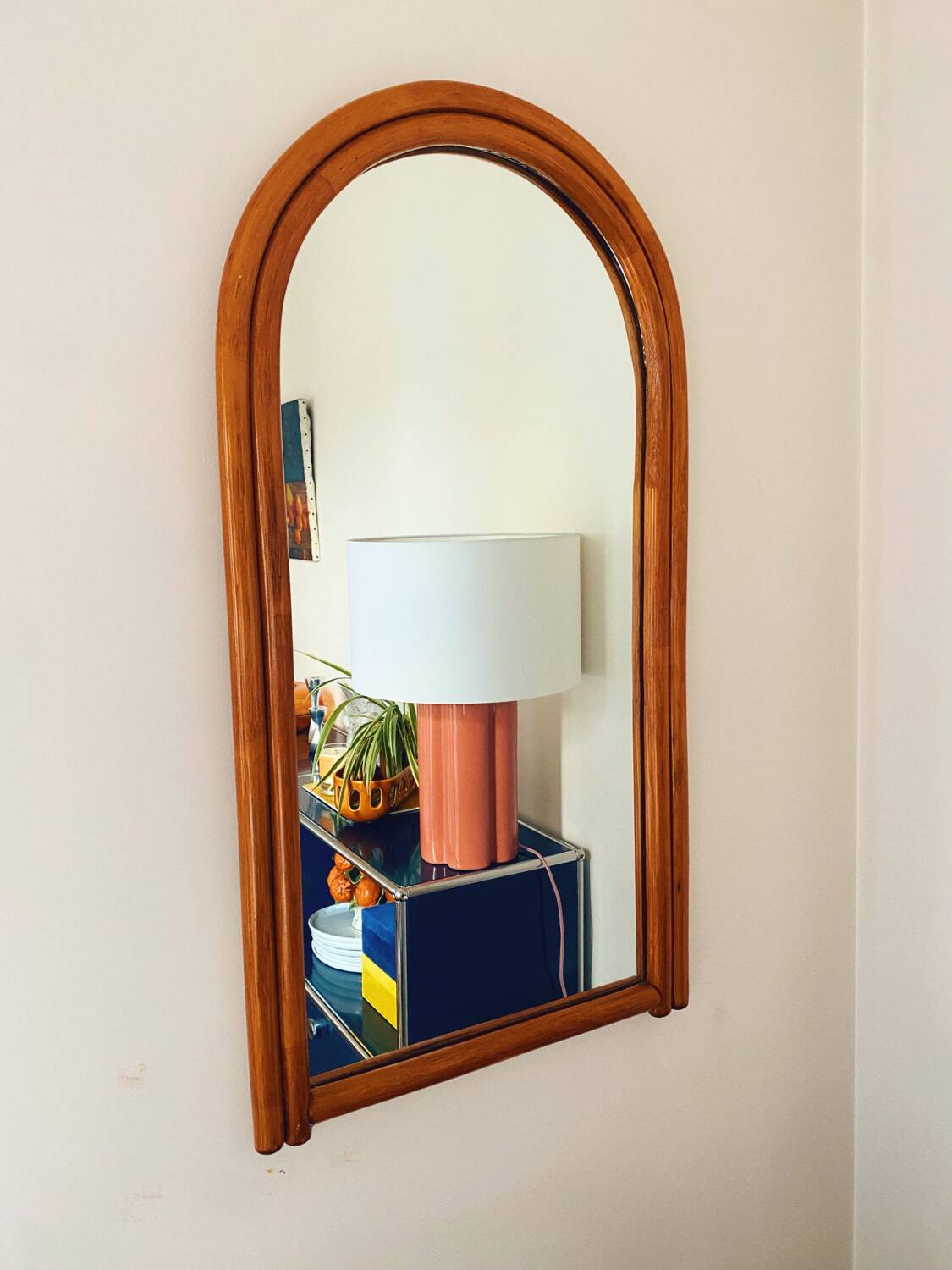 Large Scandinavian style arc wall mirror in bamboo