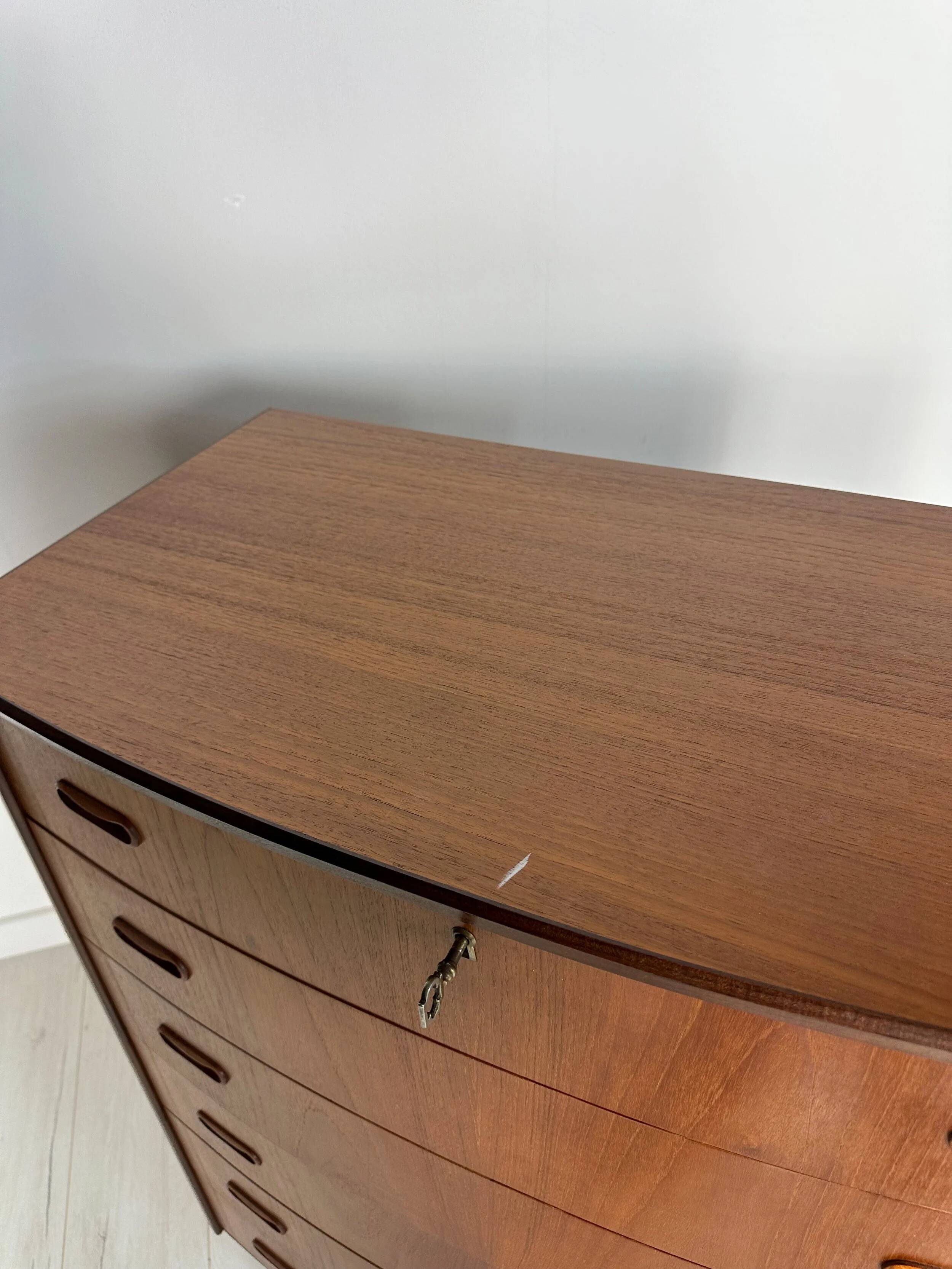 1960s Vintage Danish Bow-Front Teak Chest of Drawers