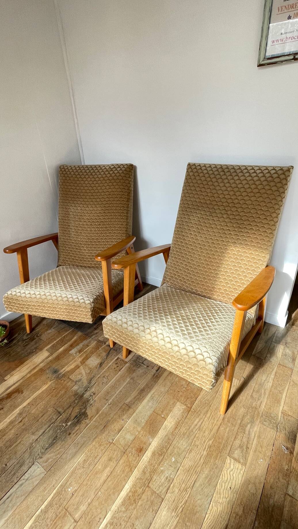 Pair of Manucere armchairs with vintage compass legs