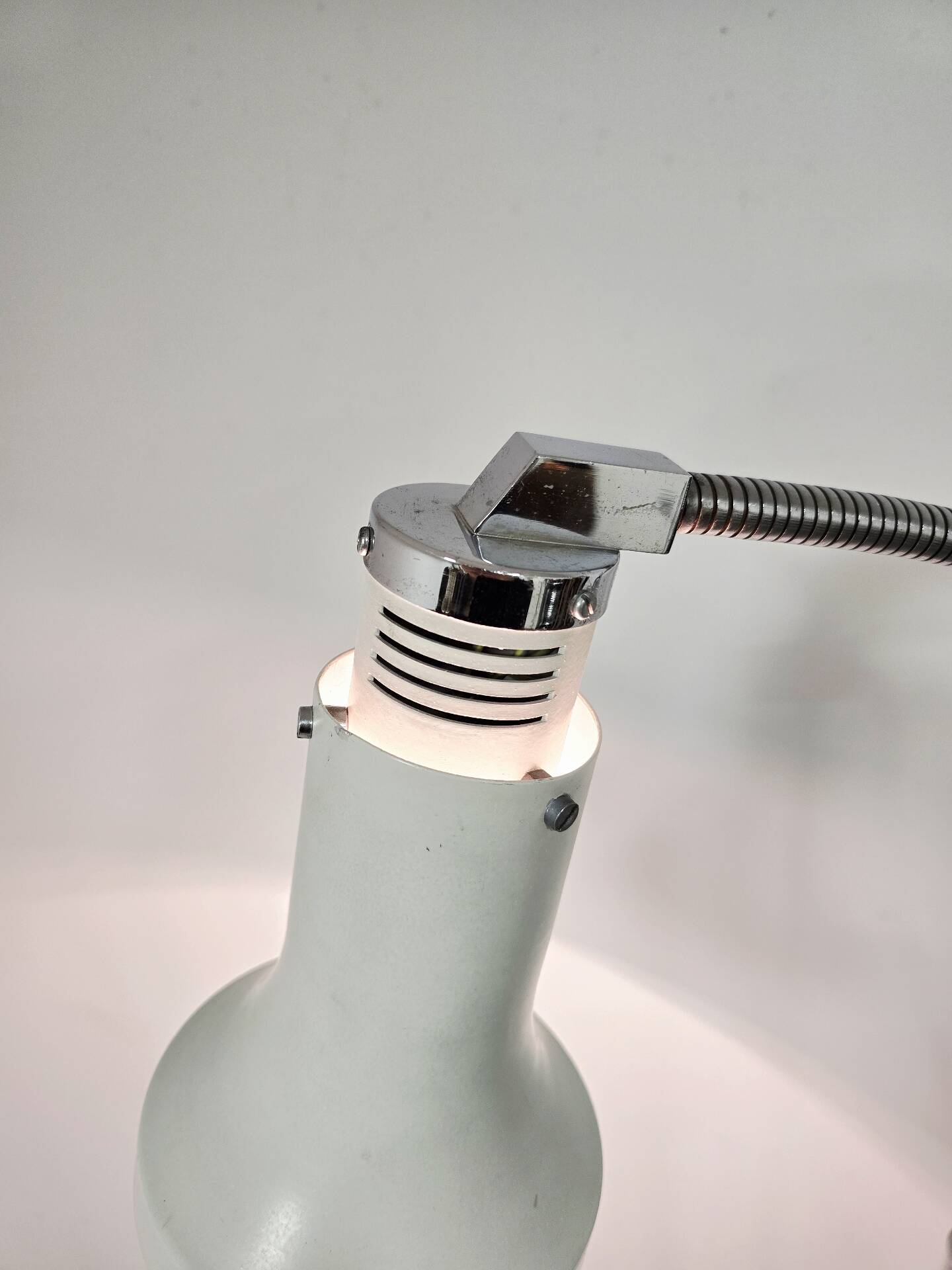 70s Gooseneck Metal Floor Lamp, Adjustable Height Tripod Base