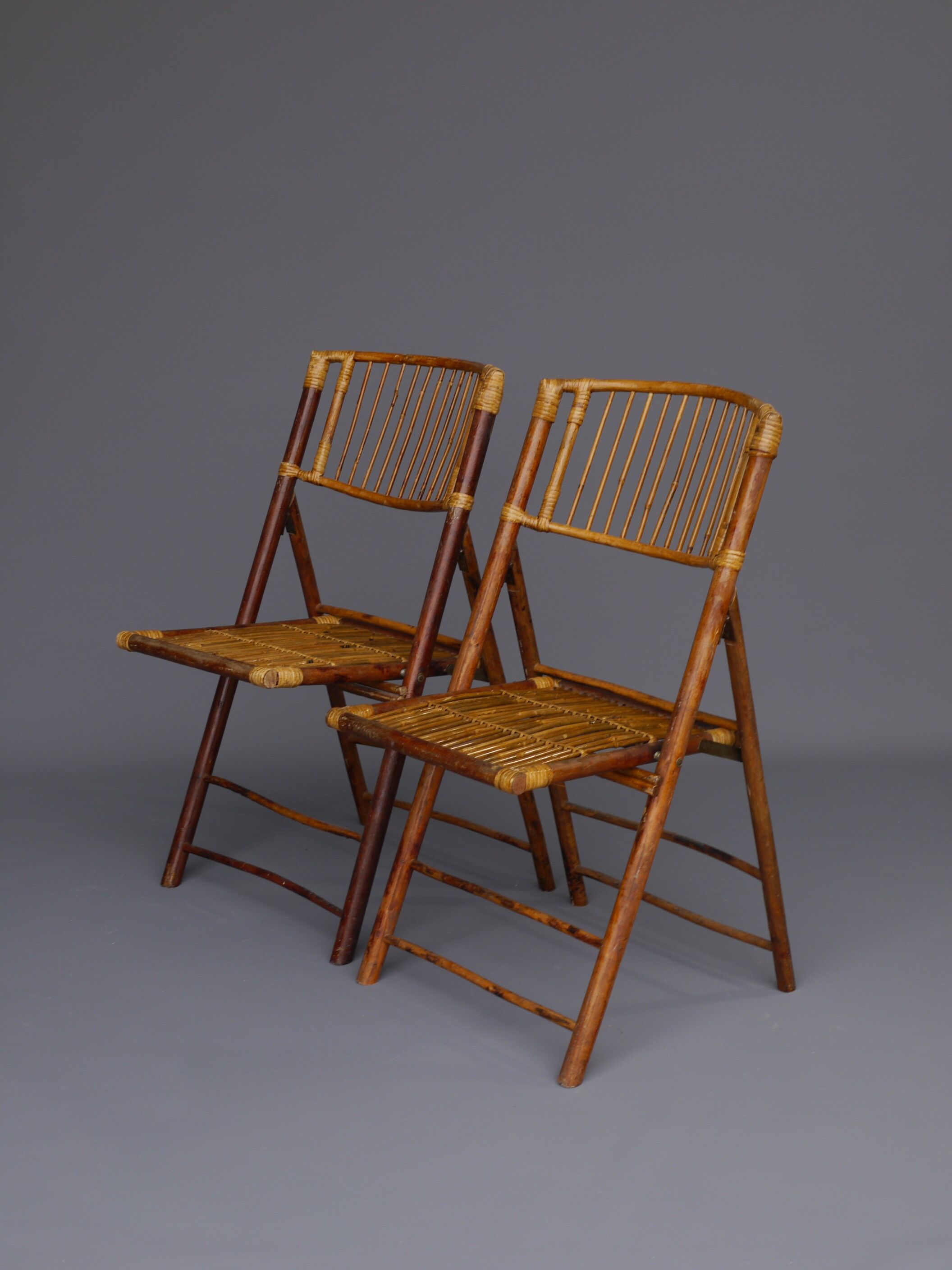 Vintage Bamboo and Rattan Folding Chairs, 1970s, Set of 2