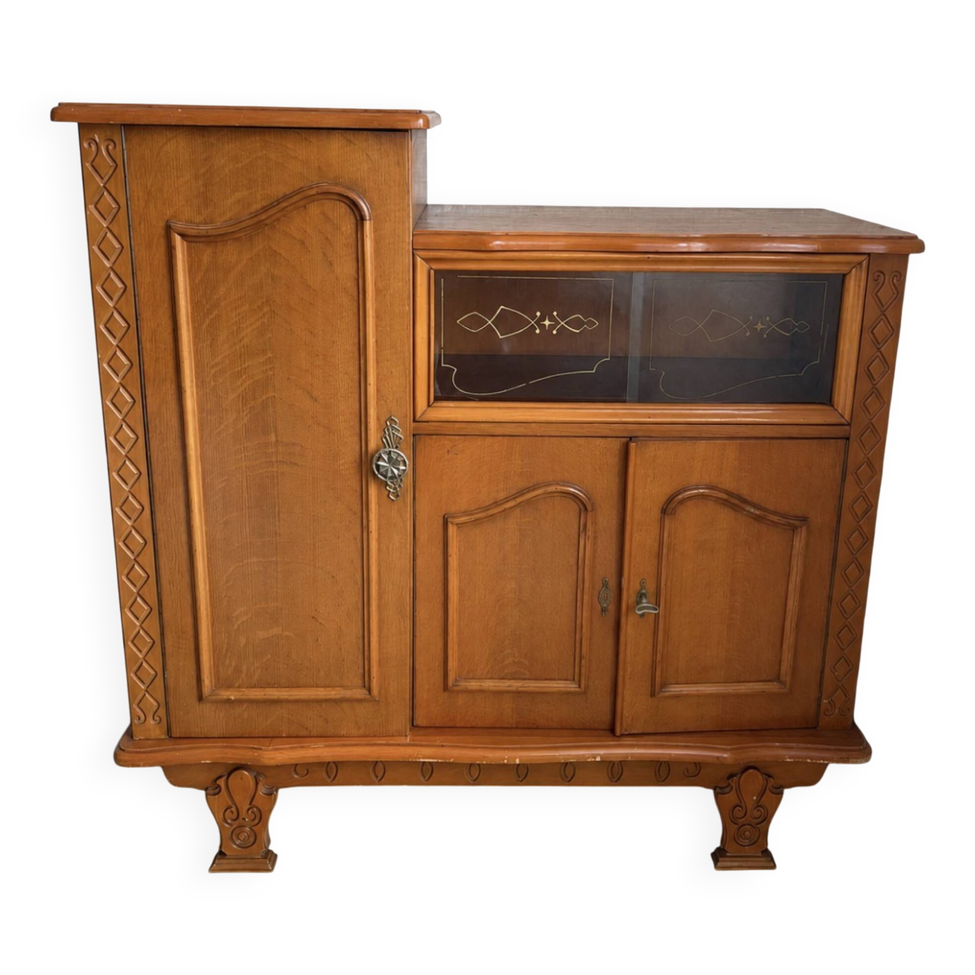 Bibliothèque et vitrine en chêne vintage