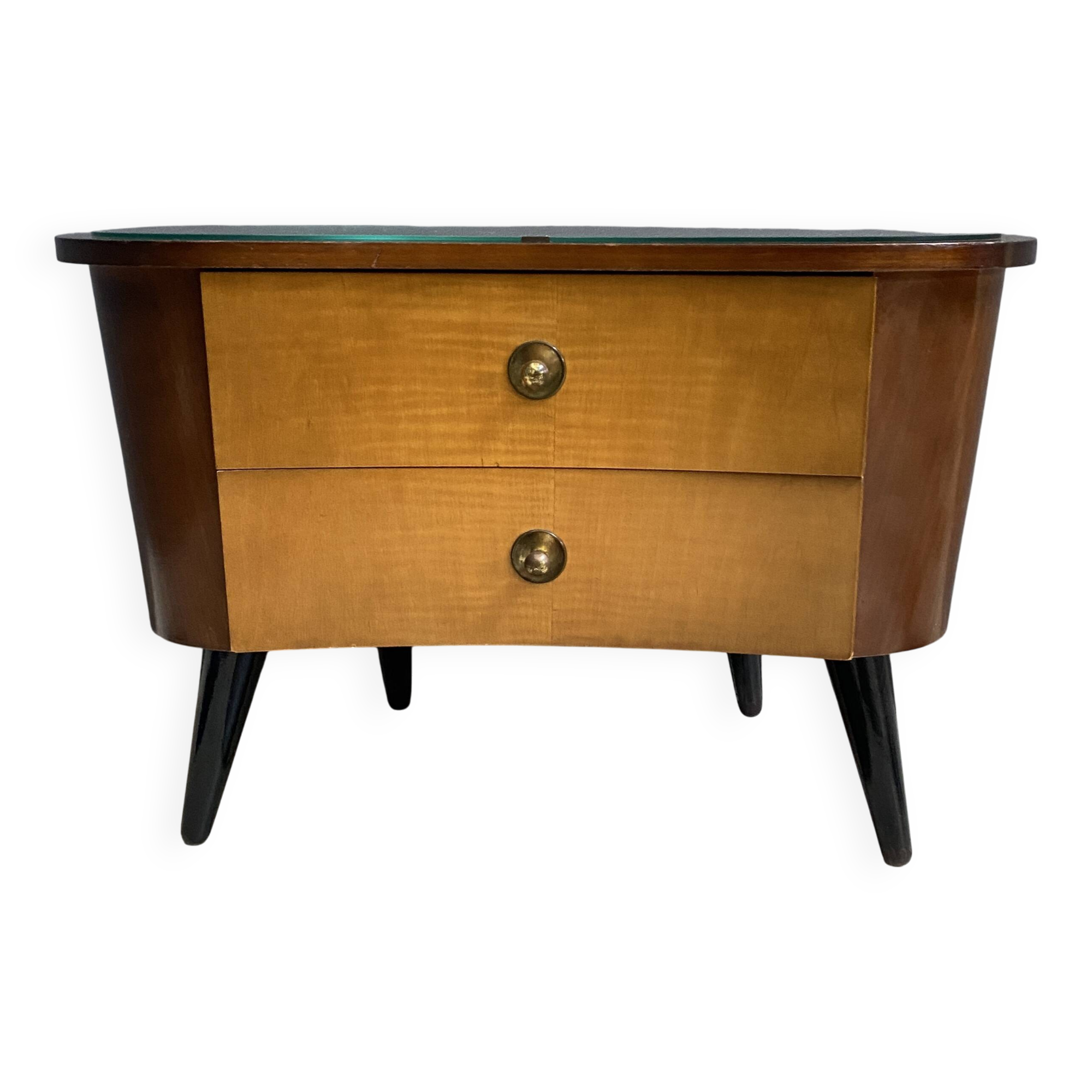 small kidney shaped cabinet with glass on top 1960s