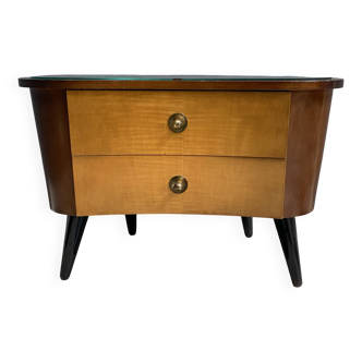 petite armoire en forme de rein avec verre sur le dessus des années 1960