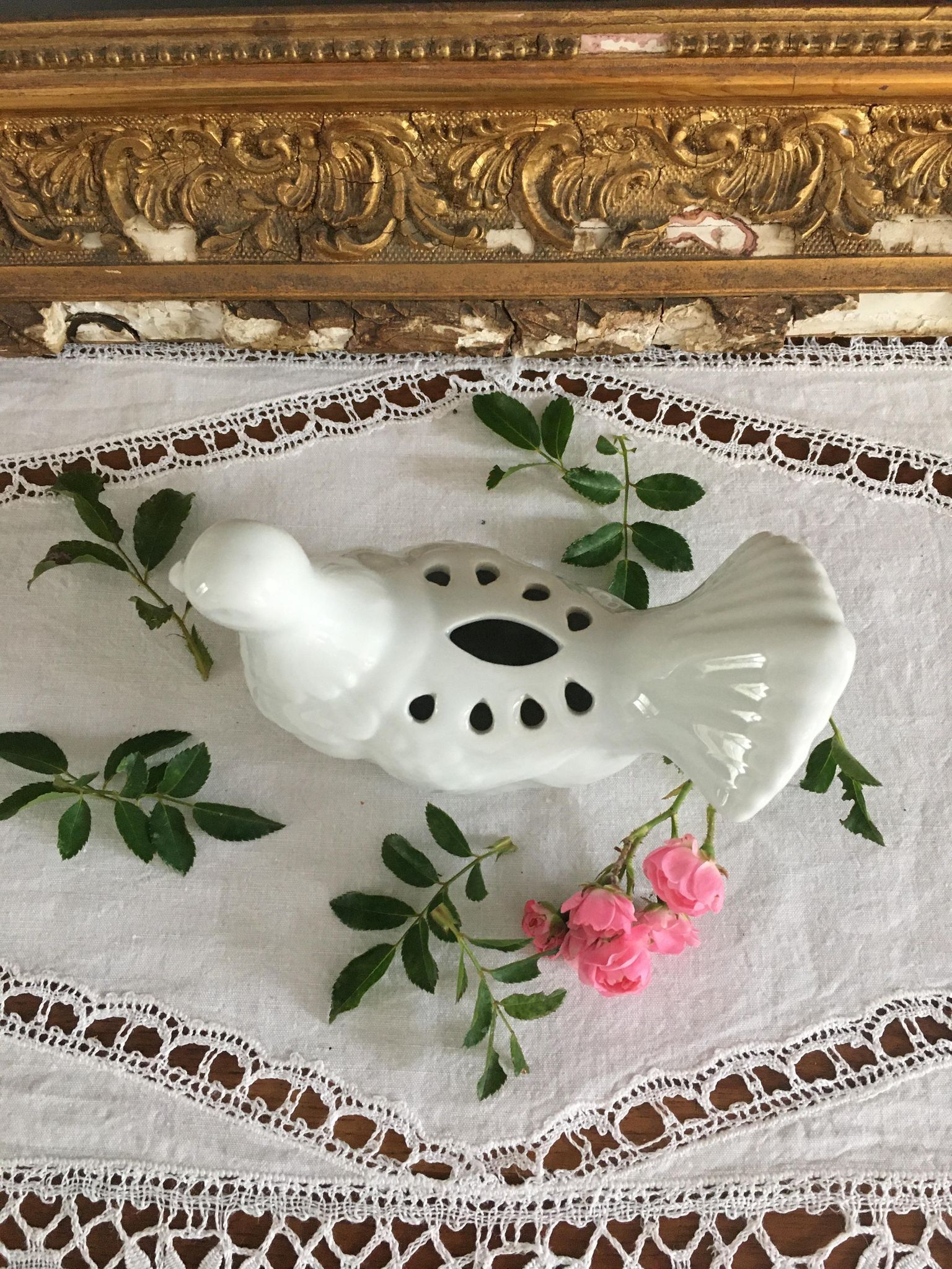 Vintage Porcelain Flower Picker Dove