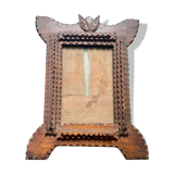 Cadre en bois sculpté tramp art ancien 27 cm x 20 cm
