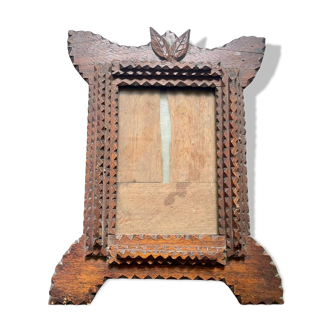 Antique tramp art carved wood frame 27 cm x 20 cm