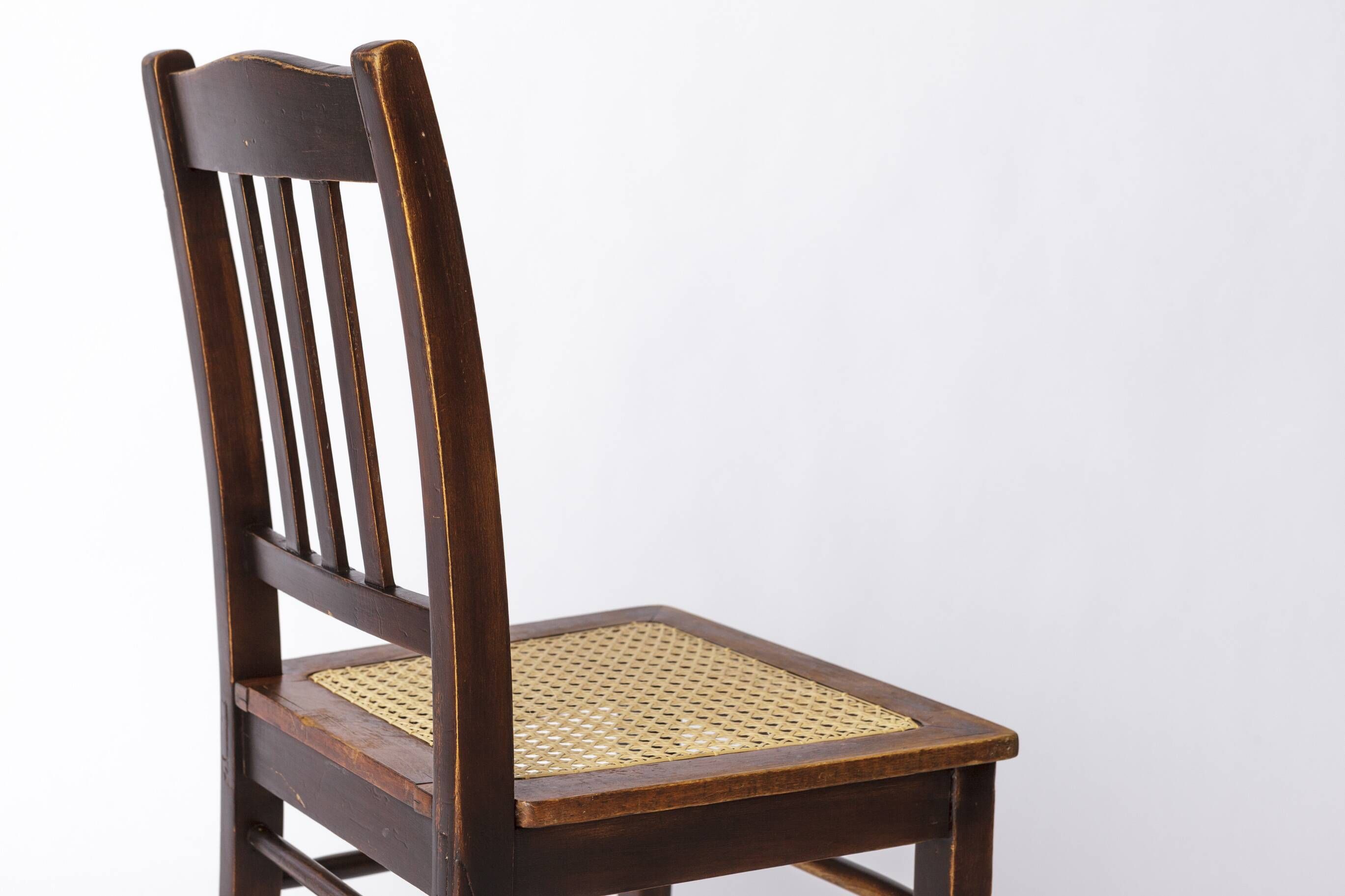 Antique Beech Wood Chair – 1940s German Desk or Dining Chair with New Cane