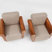 A set of 2 beautiful made Art Deco armchairs with grey upholstery, France, 1930