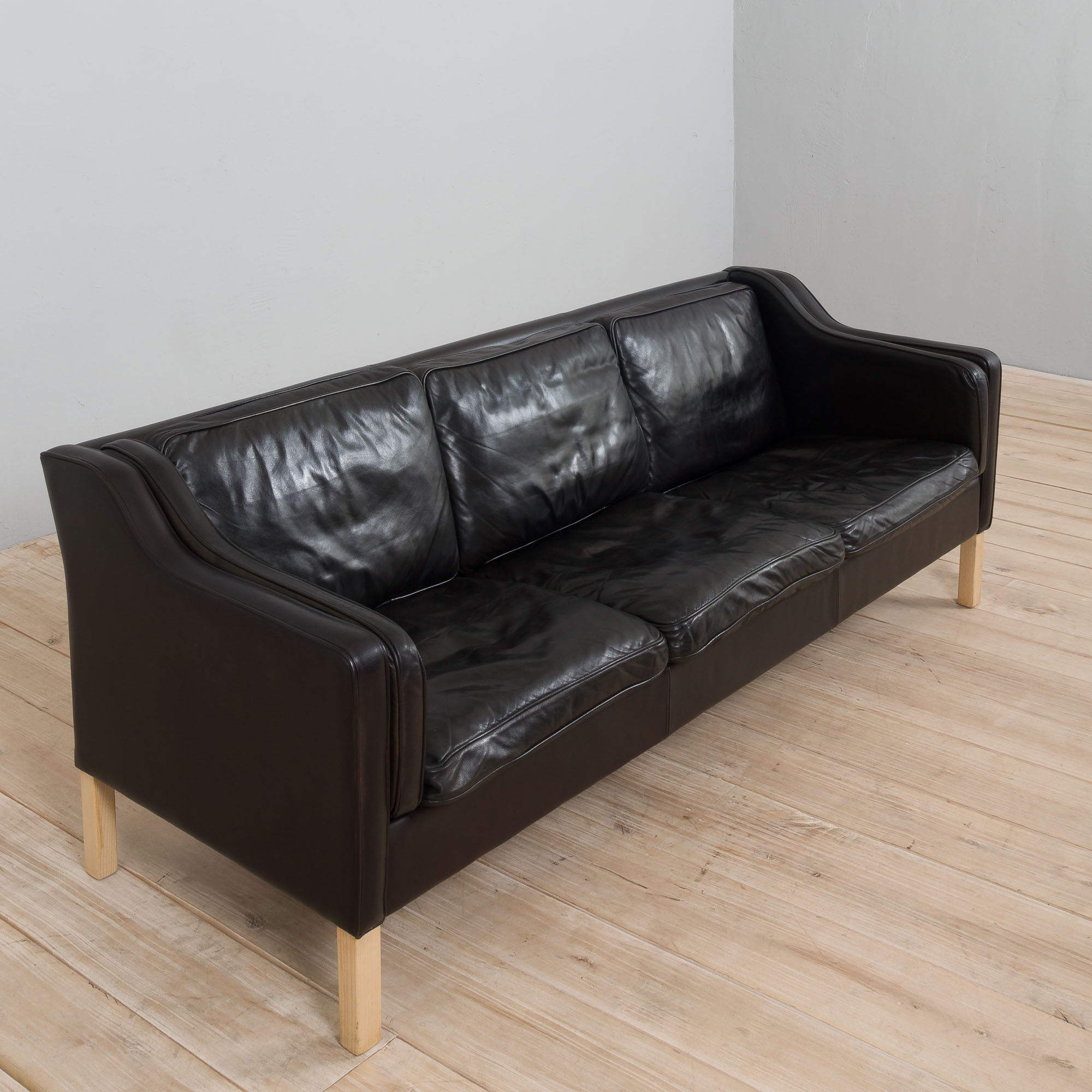 Mogens Hansen black aniline 3 seater sofa from the 70s.