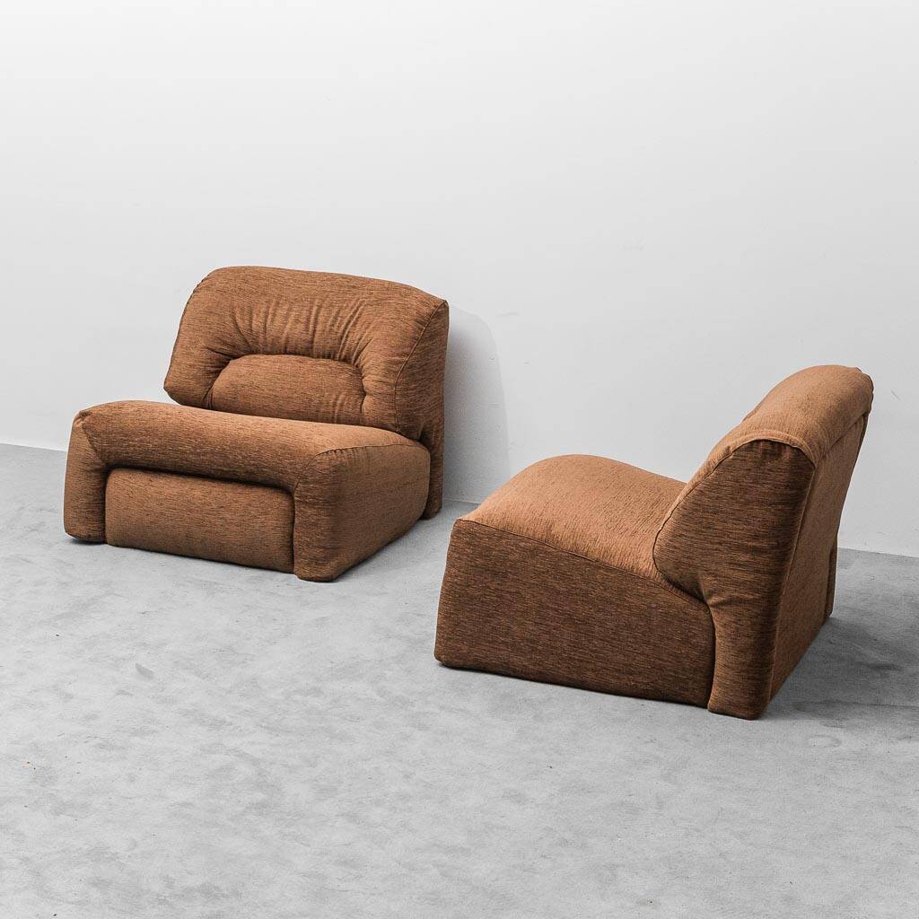 Modular 2-seater sofa in brown fabric, 1970s vintage modernism