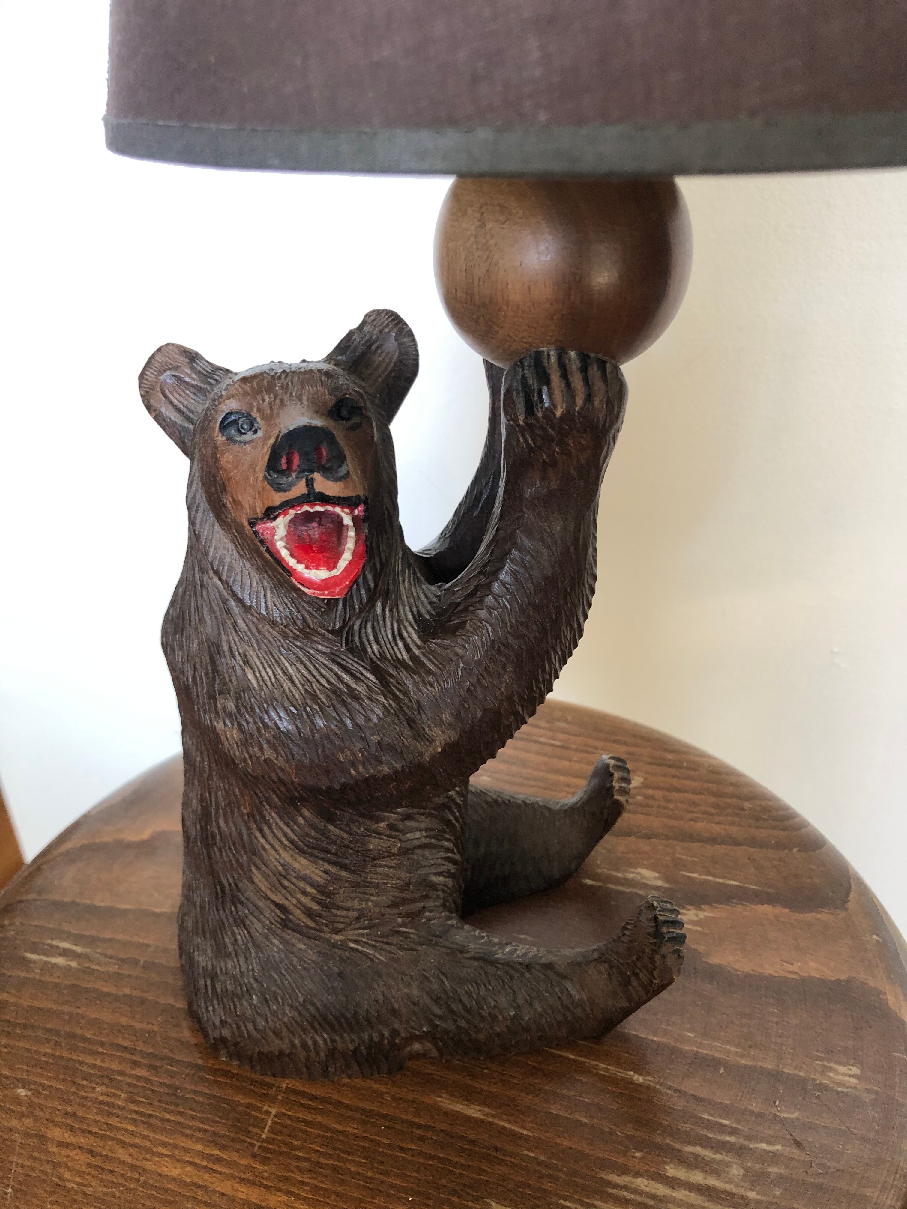 Wooden bear lamp black forest craft work