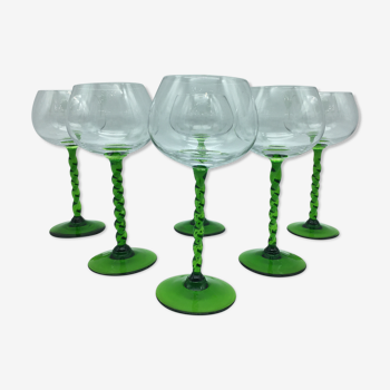 6 wine glasses with crystal twisted foot