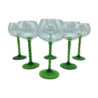 6 wine glasses with crystal twisted foot