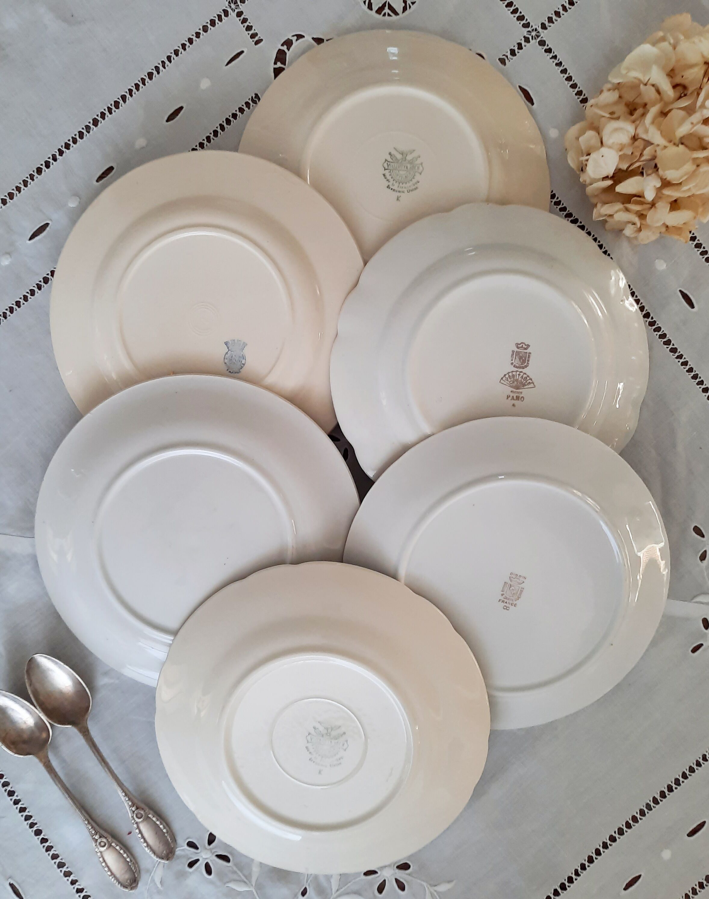 6 mismatched old dessert plates