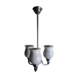 Lustre 3 feux chromé et opaline