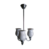 Lustre 3 feux chromé et opaline