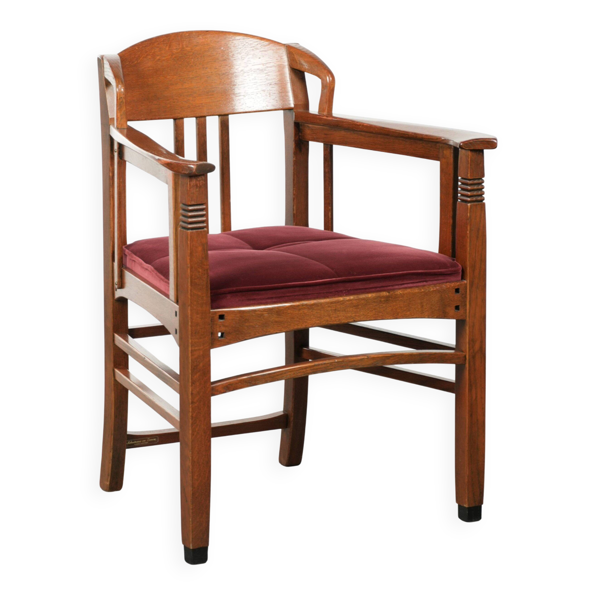 Chaise de salle à manger design Art Nouveau / Jugendstil avec revêtement en tissu rouge.