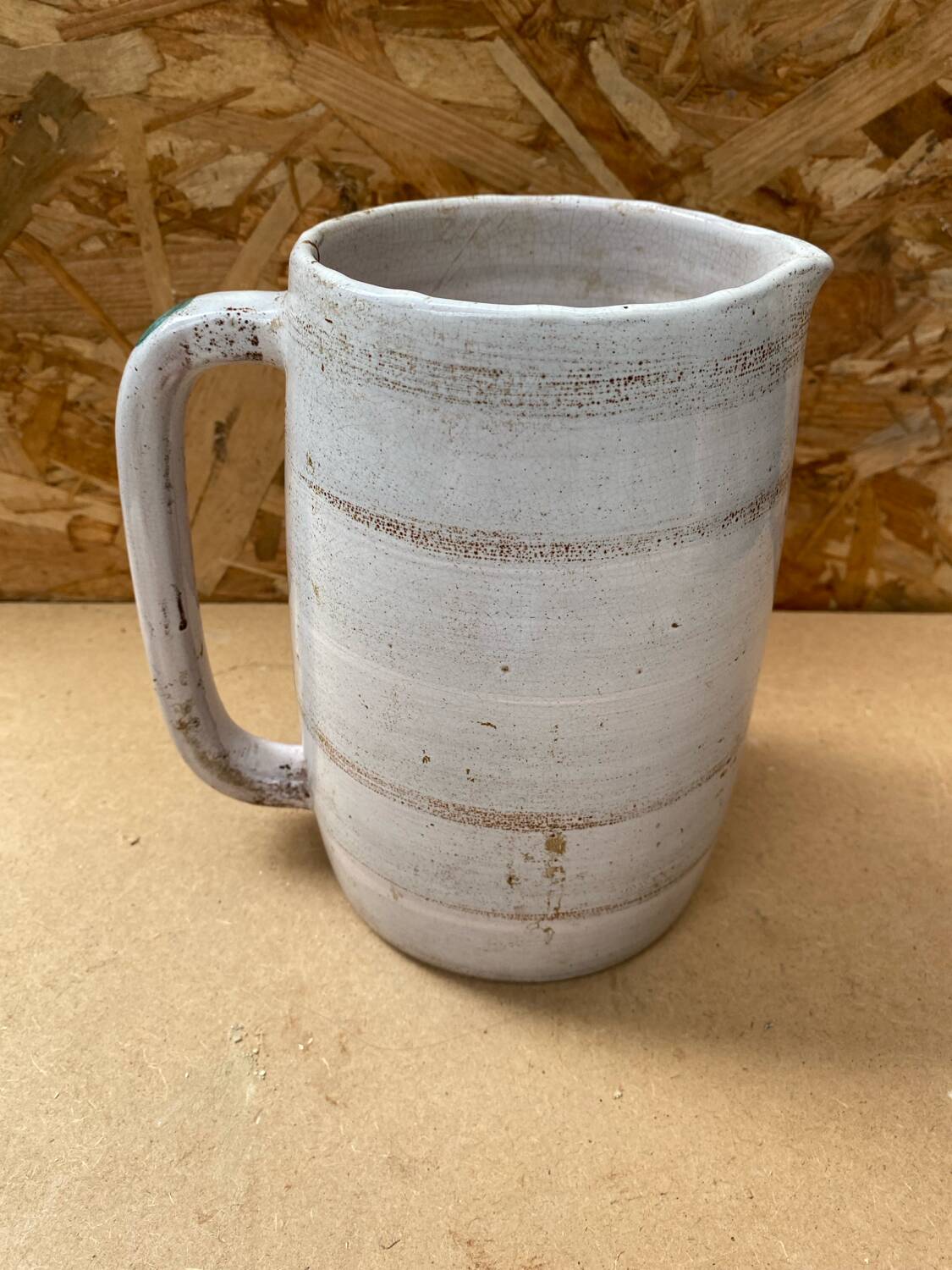 Antique vallauris ceramic pitcher with vintage blue thistle decor