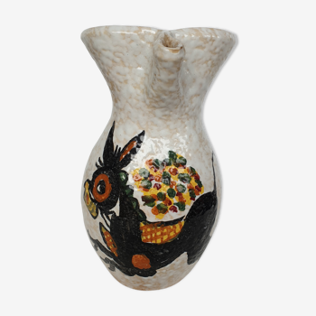 Vase Vallauris vintage ane aux fleurs