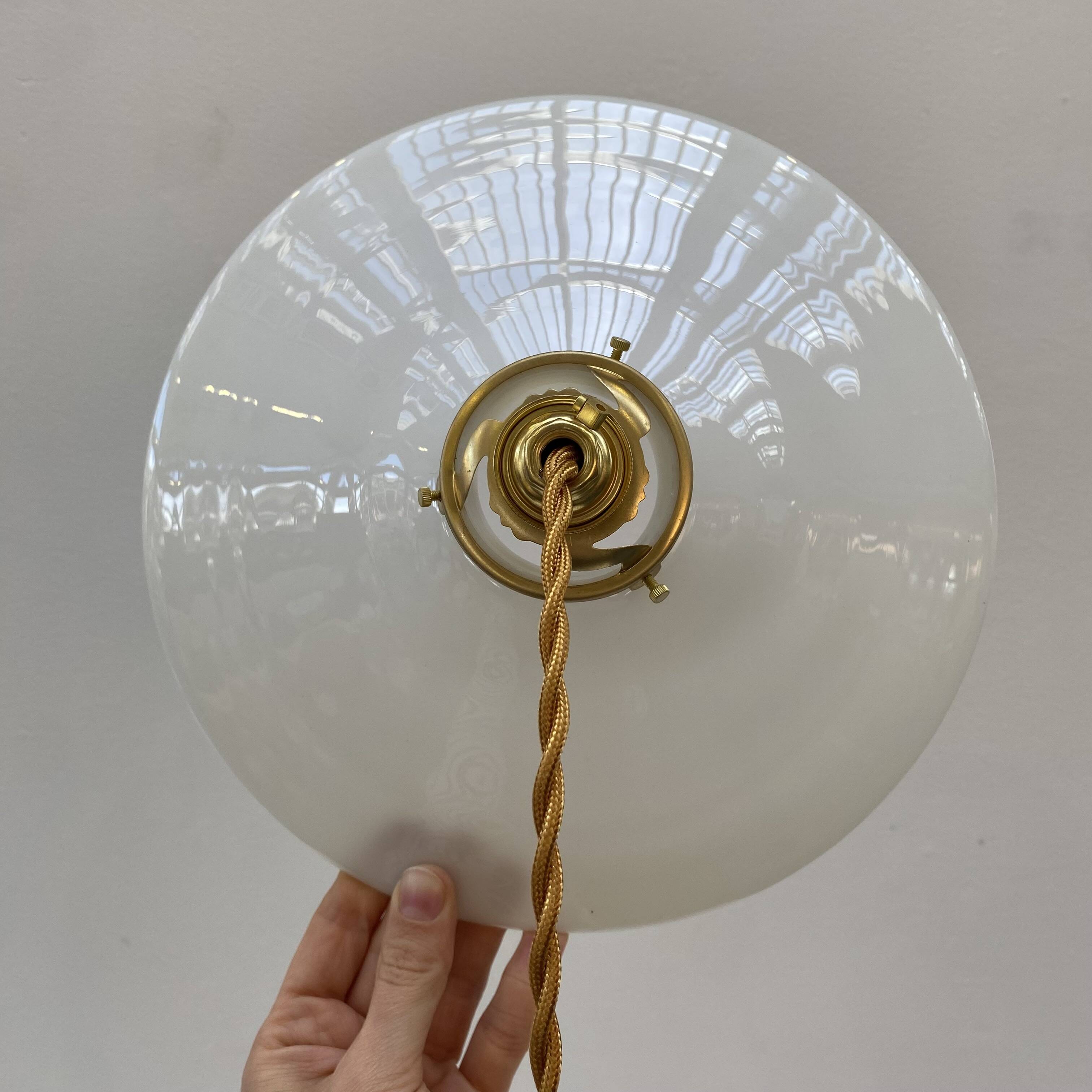 Pair of vintage white opaline pendant lights