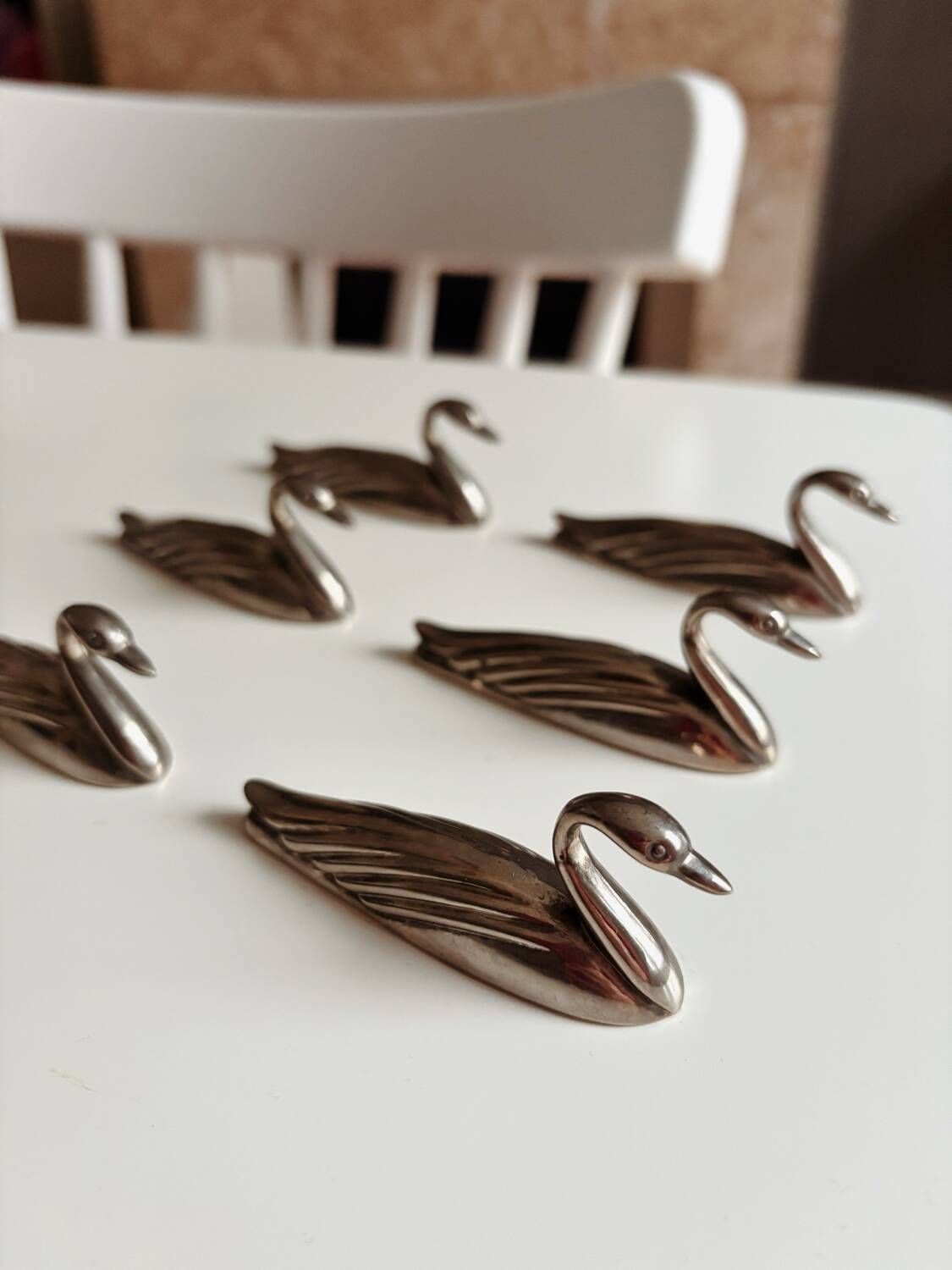 Set of 6 vintage silver-plated metal swan knife rests