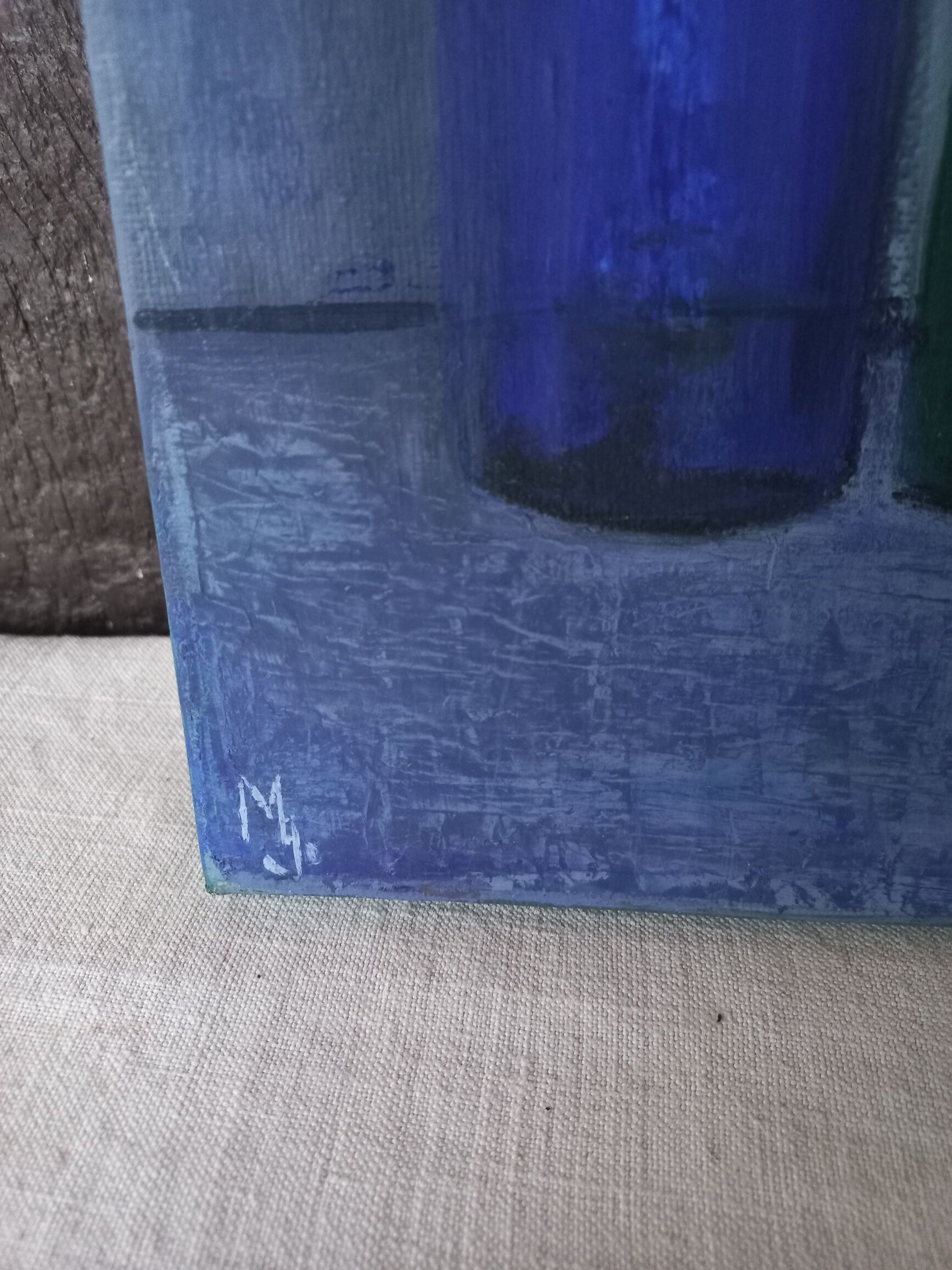 Still life on canvas bottles signed Majo Hilbey Poléo