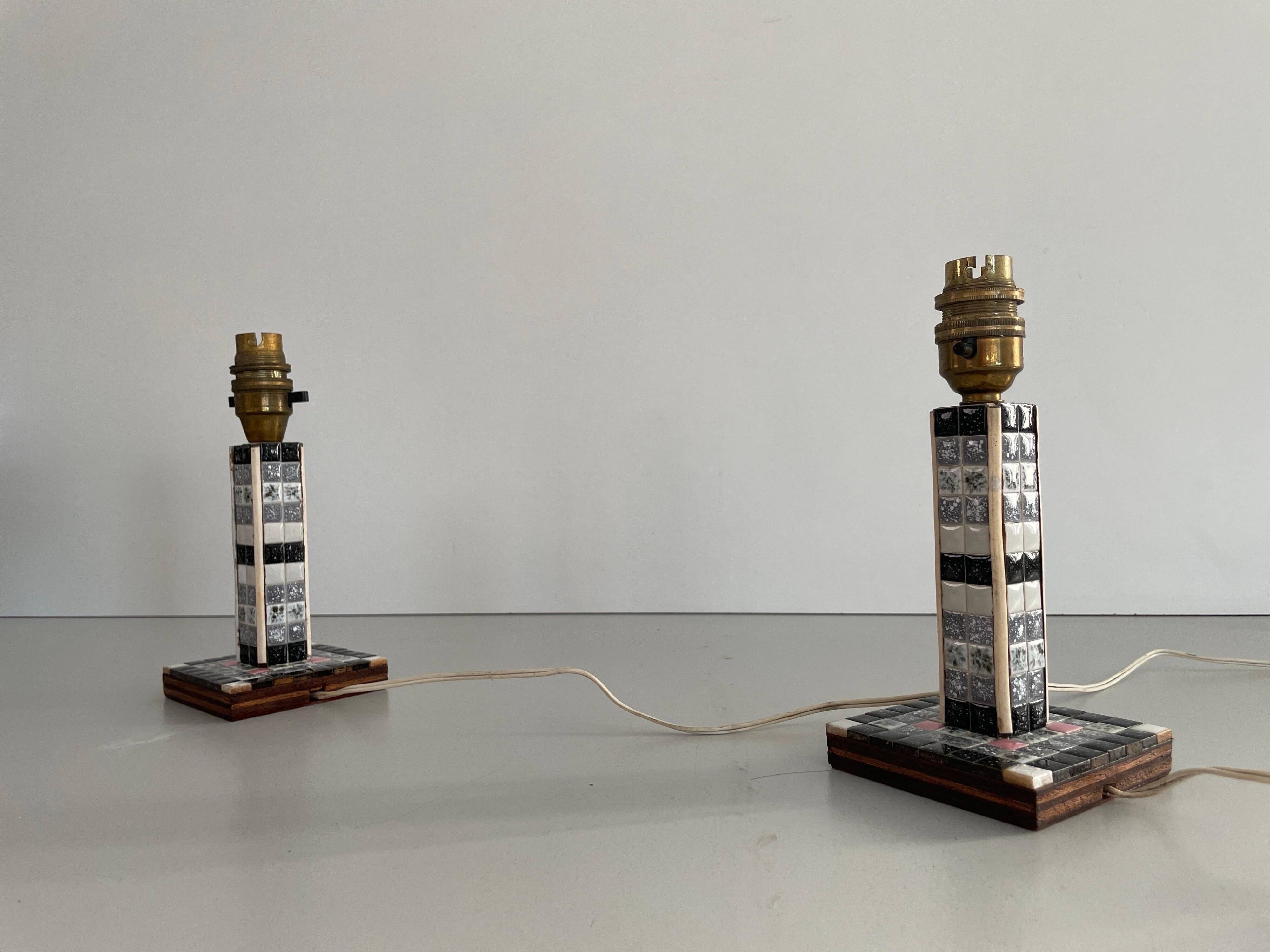 Pair of black and white ceramic table lamps, 1950s, France
