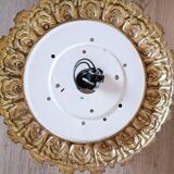 1960s molded glass ceiling light with brass crown